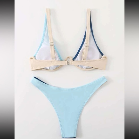 Small color block underwire High Cut bikini swimsuit TOP - Picture 4 of 7